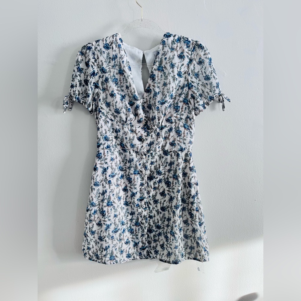 LIONESS Floral Print Fit And Flare Short Sleeve Mini Dress